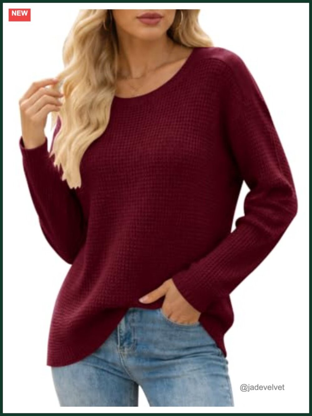 LOMON Womens Waffle Knit Sweater Long Sleeve Crew Neck Loose Fit Pullover